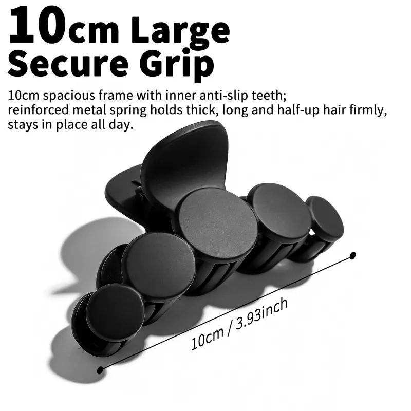 10PCS Card-style high-end rubberized large claw clip, simple coffee-colored hair clip, barcode hair accessory, back-of-the-head shark clip Black-3