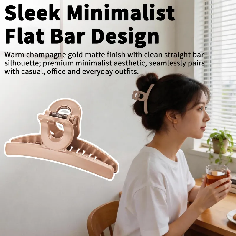 10PCS Card-style high-end rubberized large claw clip, simple coffee-colored hair clip, barcode hair accessory, back-of-the-head shark clip Khaki-2