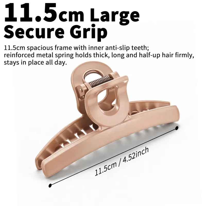 10PCS Card-style high-end rubberized large claw clip, simple coffee-colored hair clip, barcode hair accessory, back-of-the-head shark clip Khaki-3