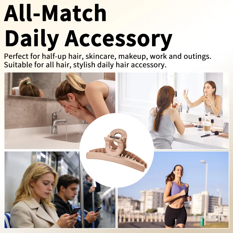 10PCS Card-style high-end rubberized large claw clip, simple coffee-colored hair clip, barcode hair accessory, back-of-the-head shark clip Khaki-5