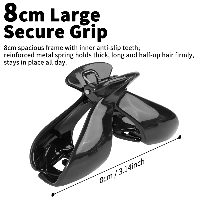 10PCS Card-style ribbon hair clip with a high-end glossy bow, claw clip with barcode tag, hairpin for the back of the head, shark clip Black-3
