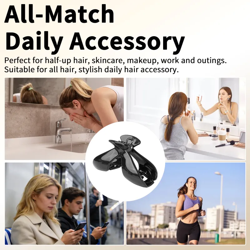 10PCS Card-style ribbon hair clip with a high-end glossy bow, claw clip with barcode tag, hairpin for the back of the head, shark clip Black-5