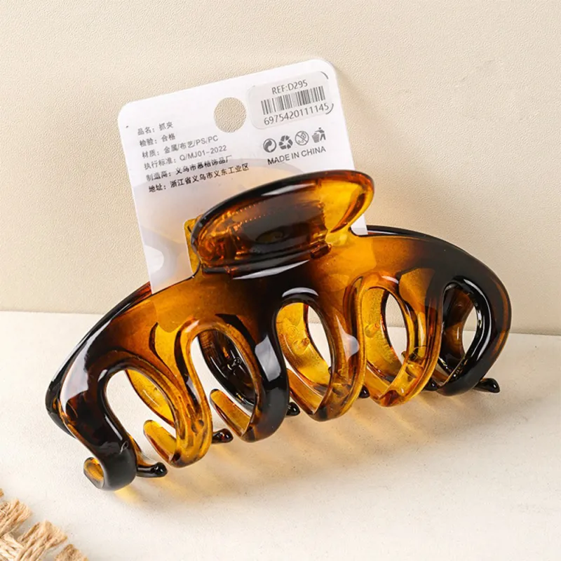 10PCS Carded high-end glossy amber hair claw clip, large volume, large hair clip, barcode hair accessory, PC shark clip for the back of the head Brown-3