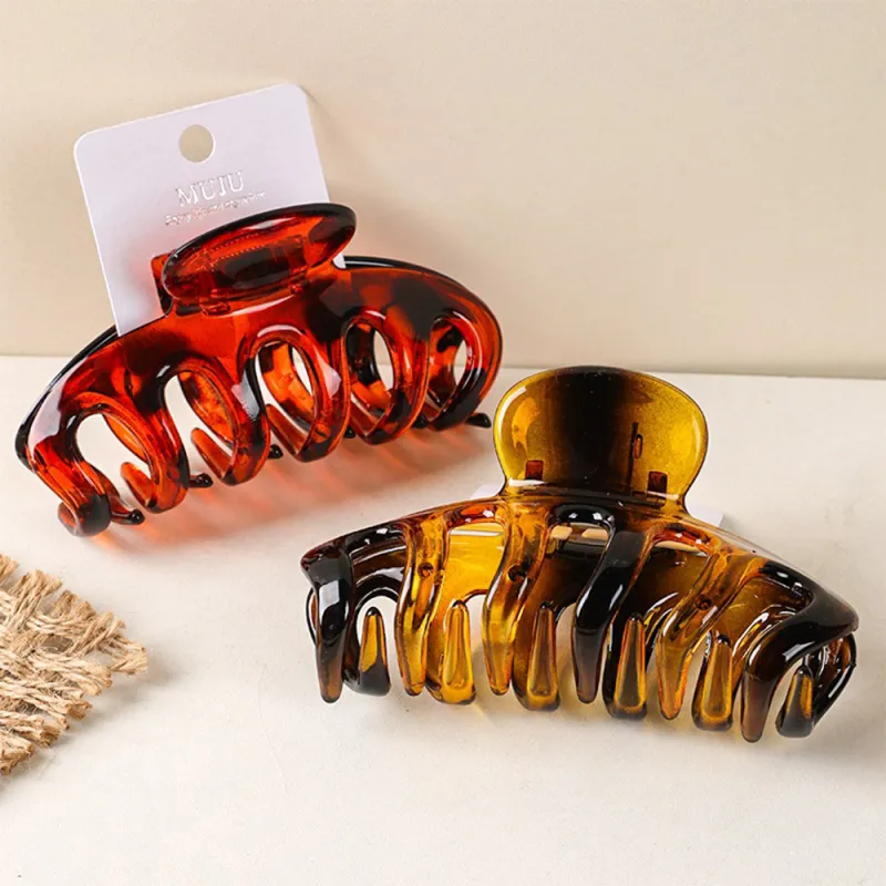 10PCS Carded high-end glossy amber hair claw clip, large volume, large hair clip, barcode hair accessory, PC shark clip for the back of the head Brown-4