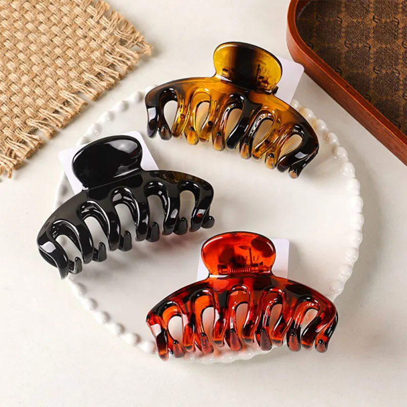 10PCS Carded high-end glossy amber hair claw clip, large volume, large hair clip, barcode hair accessory, PC shark clip for the back of the head Brown-5