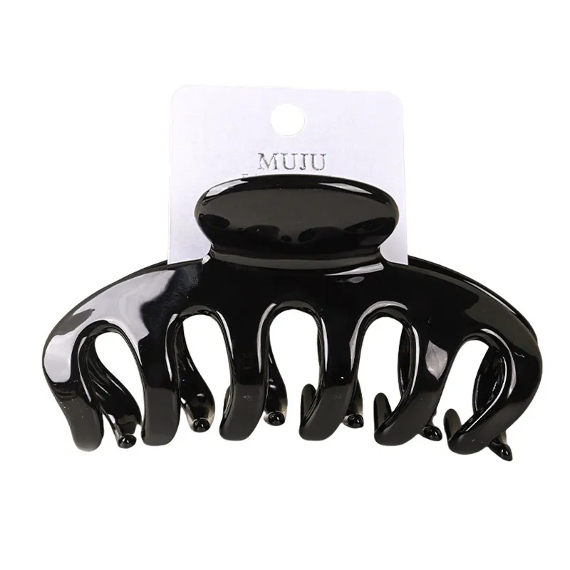 10PCS Carded high-end glossy amber hair claw clip, large volume, large hair clip, barcode hair accessory, PC shark clip for the back of the head Black 