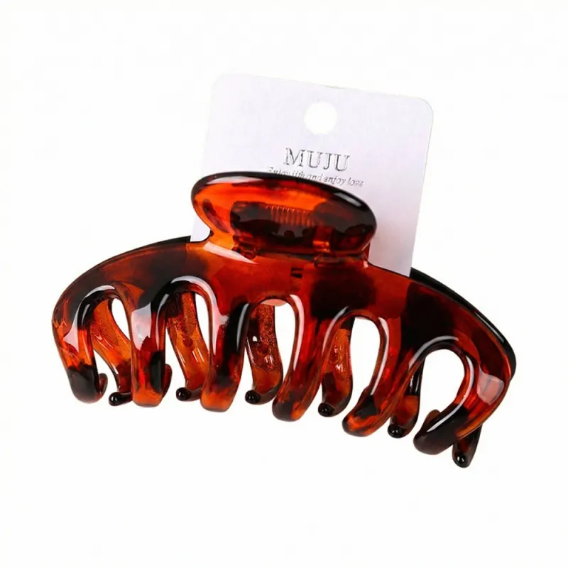 10PCS Carded high-end glossy amber hair claw clip, large volume, large hair clip, barcode hair accessory, PC shark clip for the back of the head Red Wine
