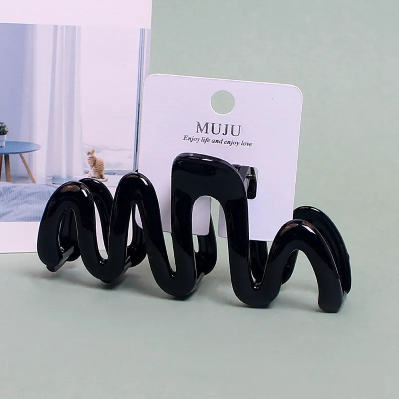 10PCS Clip-on Cream-Colored Sweet Wavy Hair Clip, Large Shark Clip for Thick Hair, Girl's Bun Hairpin Black-2