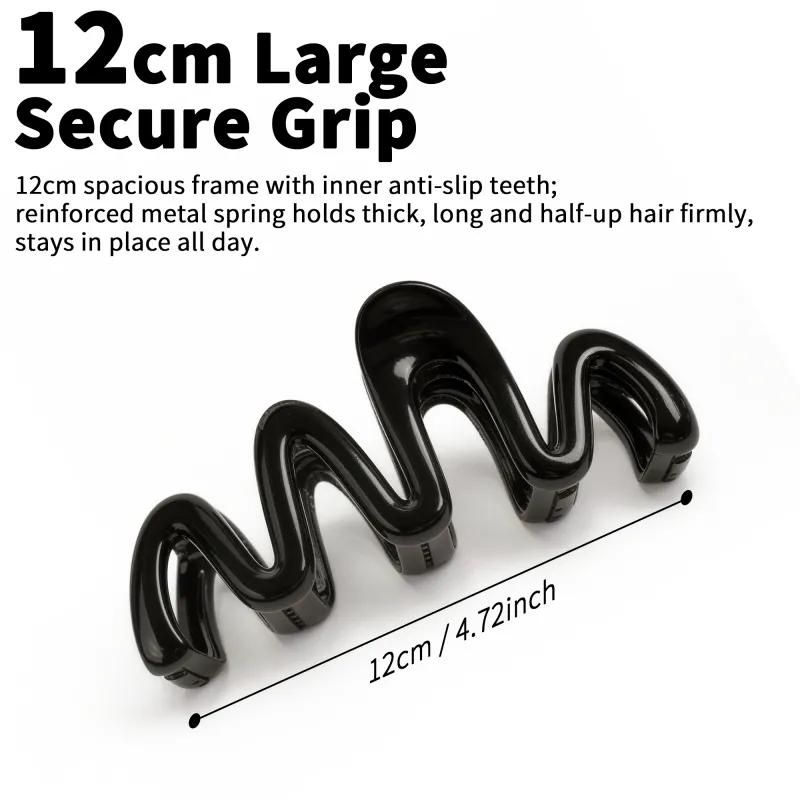 10PCS Clip-on Cream-Colored Sweet Wavy Hair Clip, Large Shark Clip for Thick Hair, Girl's Bun Hairpin Black-3