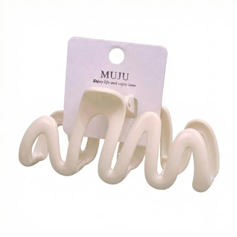 10PCS Clip-on Cream-Colored Sweet Wavy Hair Clip, Large Shark Clip for Thick Hair, Girl's Bun Hairpin