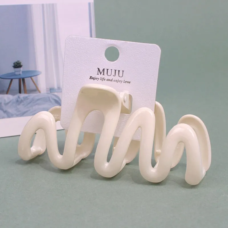 10PCS Clip-on Cream-Colored Sweet Wavy Hair Clip, Large Shark Clip for Thick Hair, Girl's Bun Hairpin White-2