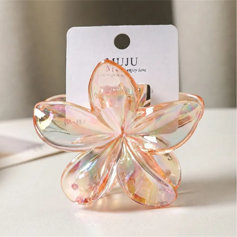 10PCS Dopamine Colorful Claw Hair Clip with Flower, High-End Carded Clip, Plumeria Hair Clip, Shark Clip for the Back of the Head Gold-2
