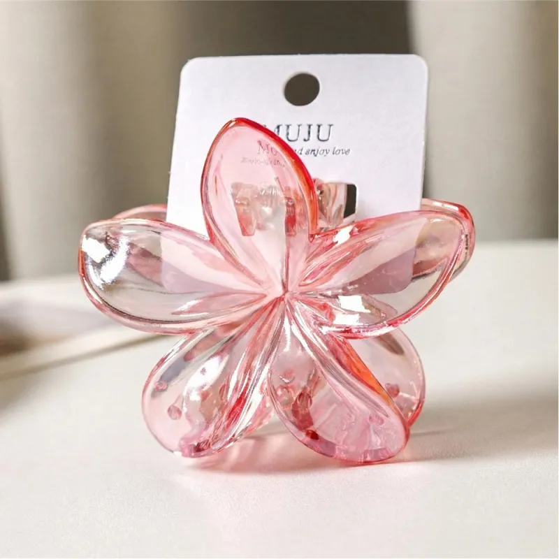 10PCS Dopamine Colorful Claw Hair Clip with Flower, High-End Carded Clip, Plumeria Hair Clip, Shark Clip for the Back of the Head Pink-2