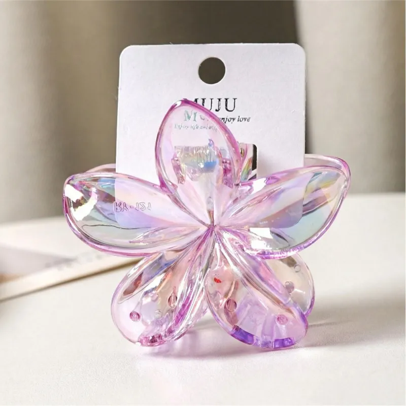 10PCS Dopamine Colorful Claw Hair Clip with Flower, High-End Carded Clip, Plumeria Hair Clip, Shark Clip for the Back of the Head Purple-2
