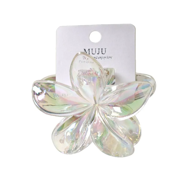 10PCS Dopamine Colorful Claw Hair Clip with Flower, High-End Carded Clip, Plumeria Hair Clip, Shark Clip for the Back of the Head Clear