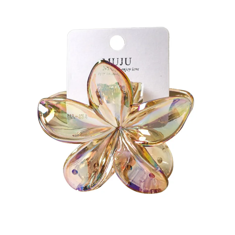 10PCS Dopamine Colorful Claw Hair Clip with Flower, High-End Carded Clip, Plumeria Hair Clip, Shark Clip for the Back of the Head Brown