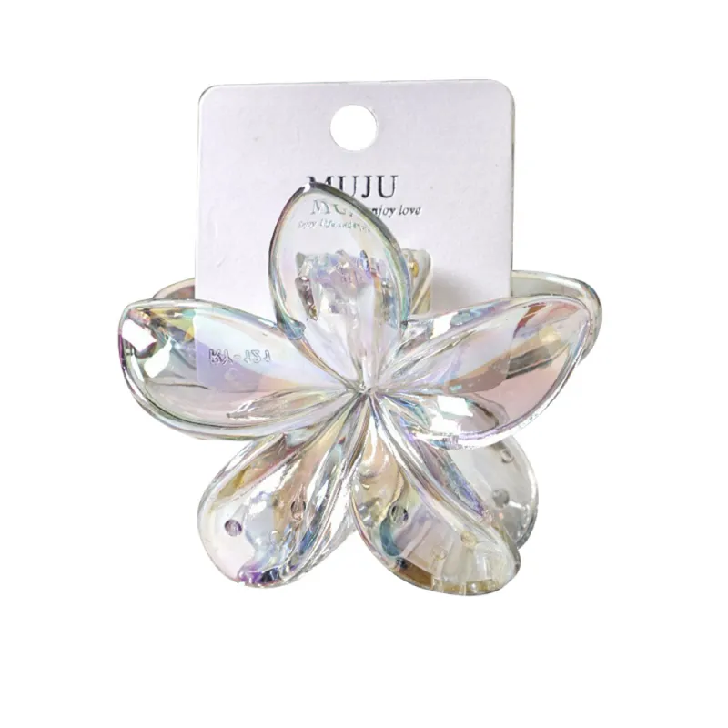 10PCS Dopamine Colorful Claw Hair Clip with Flower, High-End Carded Clip, Plumeria Hair Clip, Shark Clip for the Back of the Head Gray