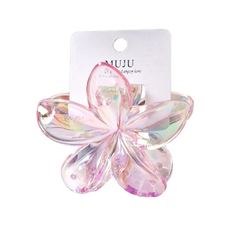 10PCS Dopamine Colorful Claw Hair Clip with Flower, High-End Carded Clip, Plumeria Hair Clip, Shark Clip for the Back of the Head Rose Gold
