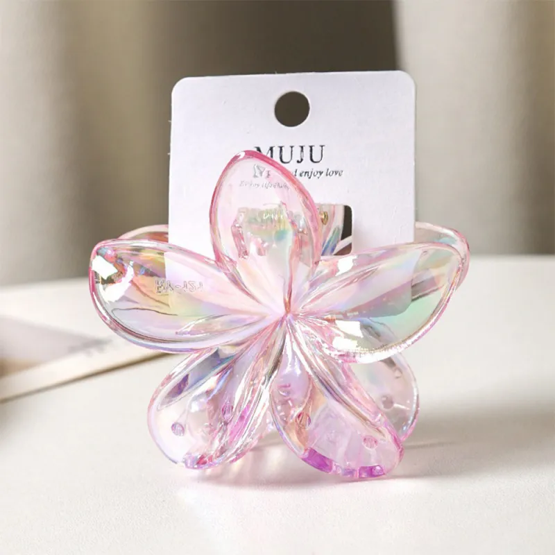 10PCS Dopamine Colorful Claw Hair Clip with Flower, High-End Carded Clip, Plumeria Hair Clip, Shark Clip for the Back of the Head Rose Gold-2