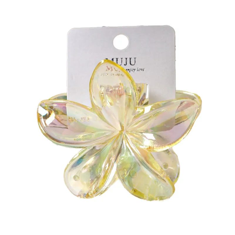 10PCS Dopamine Colorful Claw Hair Clip with Flower, High-End Carded Clip, Plumeria Hair Clip, Shark Clip for the Back of the Head
