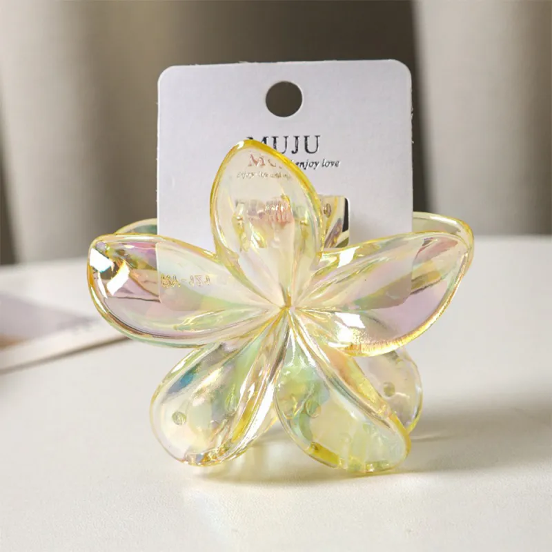 10PCS Dopamine Colorful Claw Hair Clip with Flower, High-End Carded Clip, Plumeria Hair Clip, Shark Clip for the Back of the Head Yellow-2