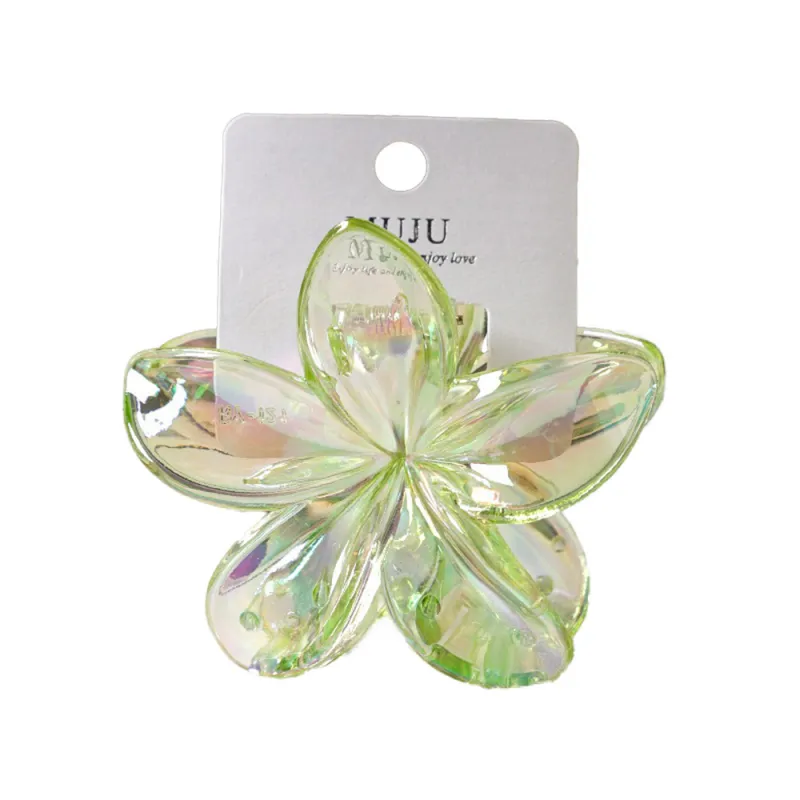 10PCS Dopamine Colorful Claw Hair Clip with Flower, High-End Carded Clip, Plumeria Hair Clip, Shark Clip for the Back of the Head Green