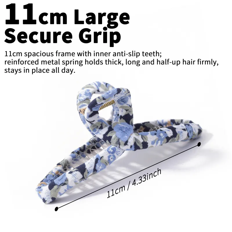 10PCS Elegant floral fabric hair clip, large size, single piece, packaged, high-end hairpin for women, shark clip for the back of the head Black-3