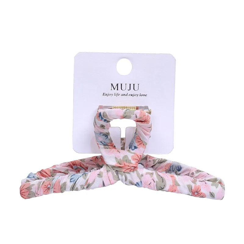 10PCS Elegant floral fabric hair clip, large size, single piece, packaged, high-end hairpin for women, shark clip for the back of the head Pink