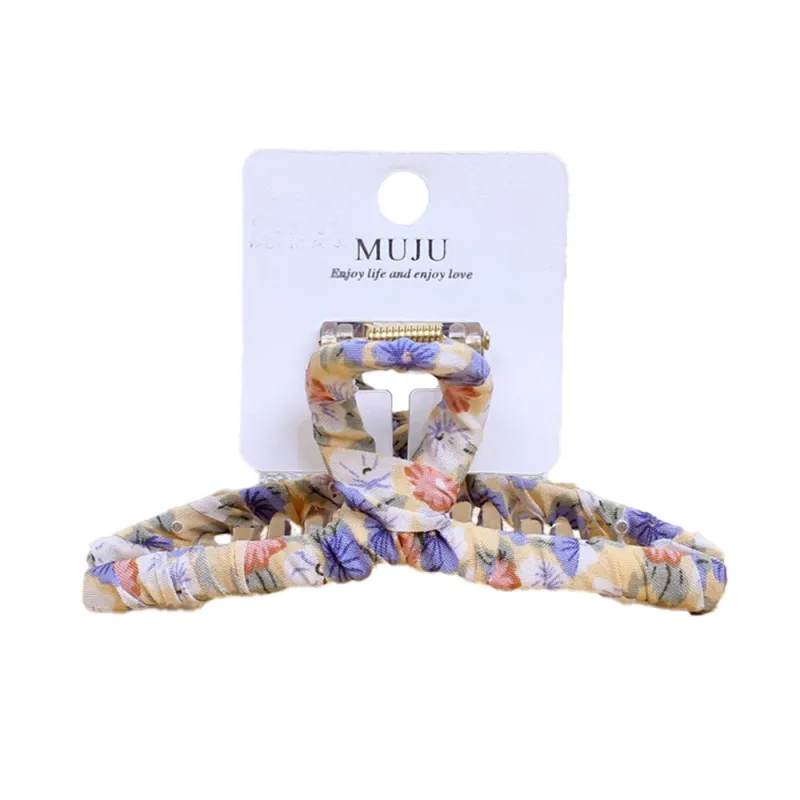 10PCS Elegant floral fabric hair clip, large size, single piece, packaged, high-end hairpin for women, shark clip for the back of the head Yellow