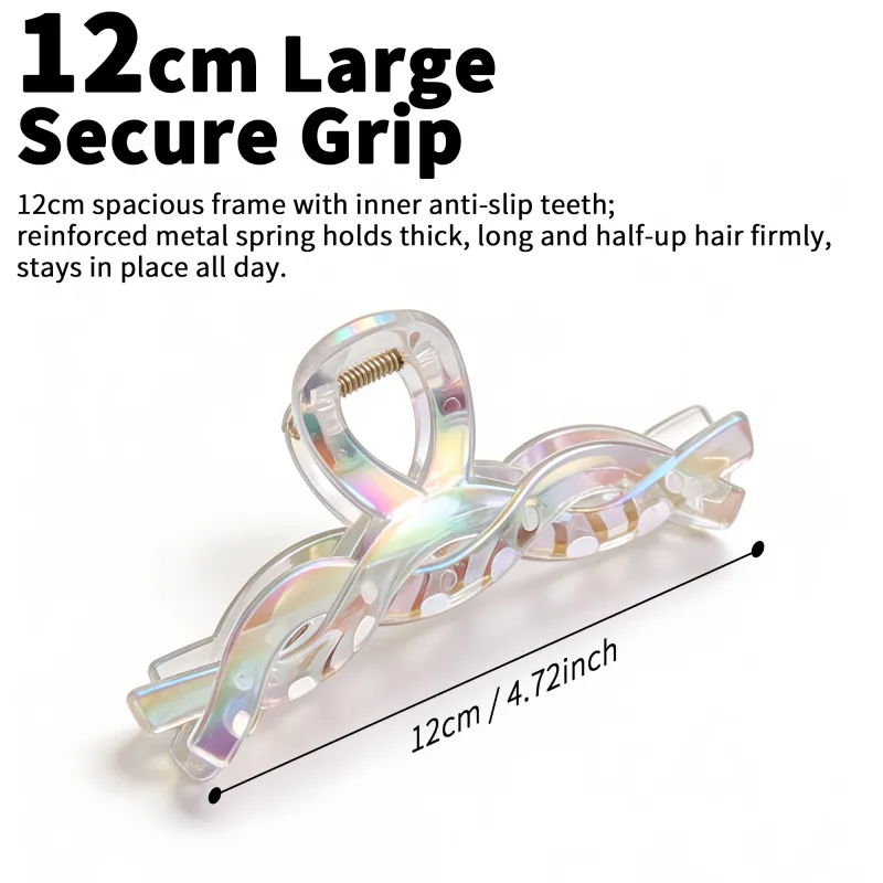 10PCS Fantasy Laser Large Claw Clip High-End Card Hair Clip Electroplated Shiny Hair Clip Shark Clip for the Back of the Head Clear-3