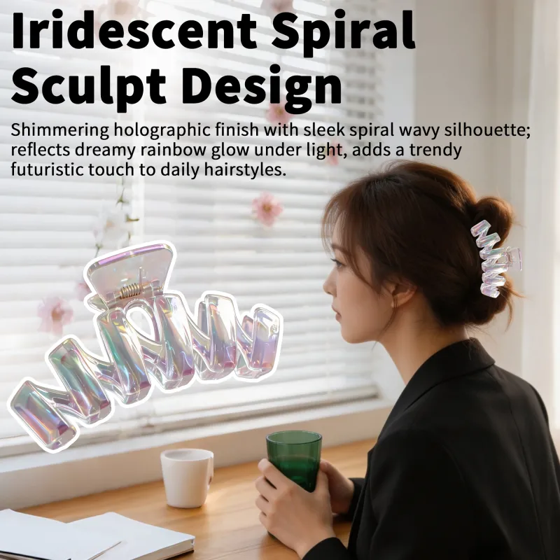 10PCS Fantasy Laser Large Claw Clip High-End Card Hair Clip Electroplated Shiny Hair Clip Shark Clip for the Back of the Head Clear-2