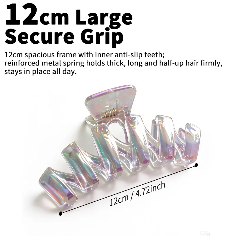 10PCS Fantasy Laser Large Claw Clip High-End Card Hair Clip Electroplated Shiny Hair Clip Shark Clip for the Back of the Head Clear-3