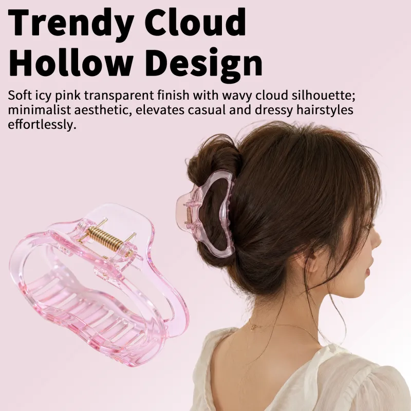 10PCS High-end feel hair accessory tag cloud large hair clip, elegant ice-clear back-of-the-head shark clip, suitable for thick hair Pink-2