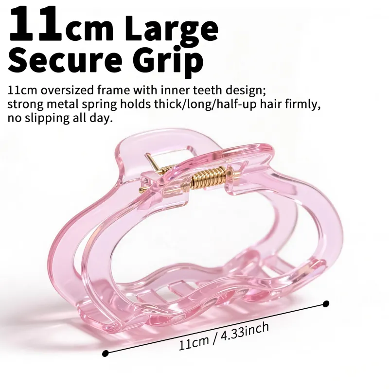 10PCS High-end feel hair accessory tag cloud large hair clip, elegant ice-clear back-of-the-head shark clip, suitable for thick hair Pink-3