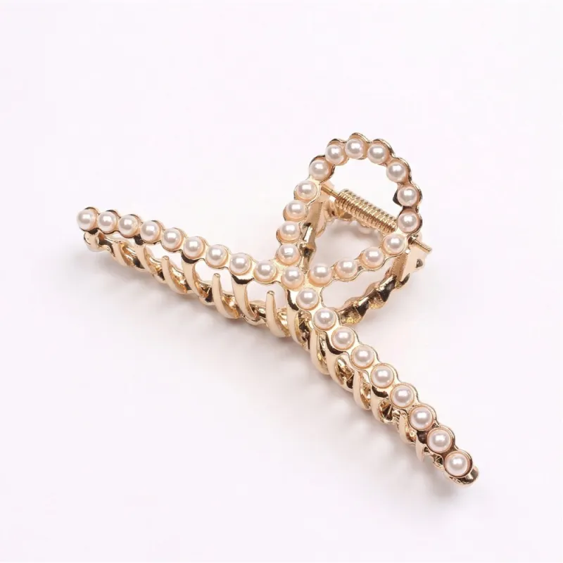 10PCS High-end metal large hair claw, Korean style electroplated matte gold, elegant hair clip, sweet pearl hair claw for the back of the head, shark clip