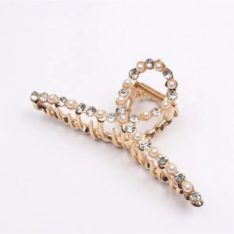 10PCS High-end metal large hair claw, Korean style electroplated matte gold, elegant hair clip, sweet pearl hair claw for the back of the head, shark clip