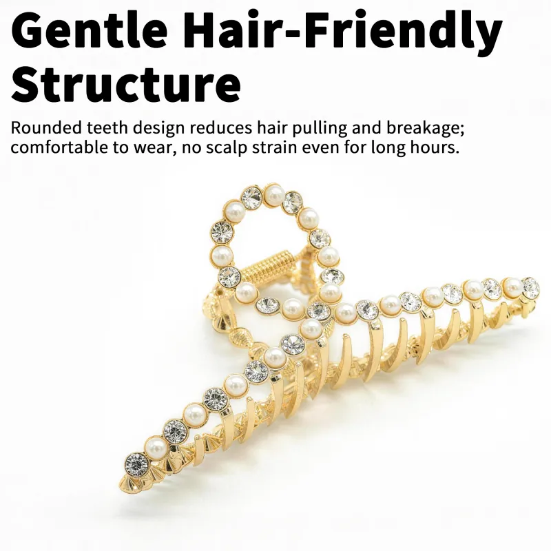 10PCS High-end metal large hair claw, Korean style electroplated matte gold, elegant hair clip, sweet pearl hair claw for the back of the head, shark clip Gold-4