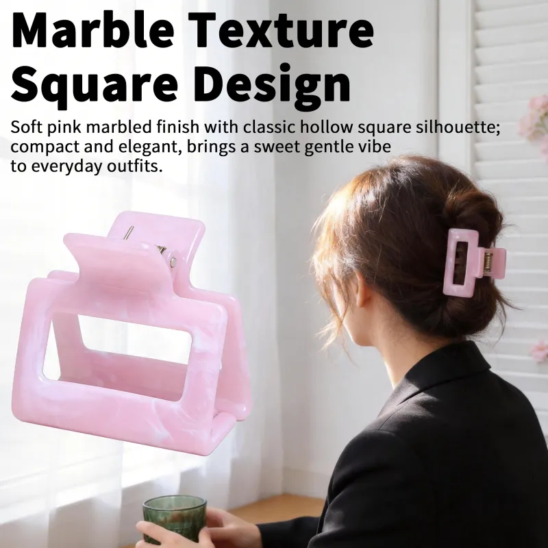 10PCS Korean-style high ponytail hair clip with a sophisticated marble cloud pattern, exquisite carded shark clip for the back of the head Pink-2