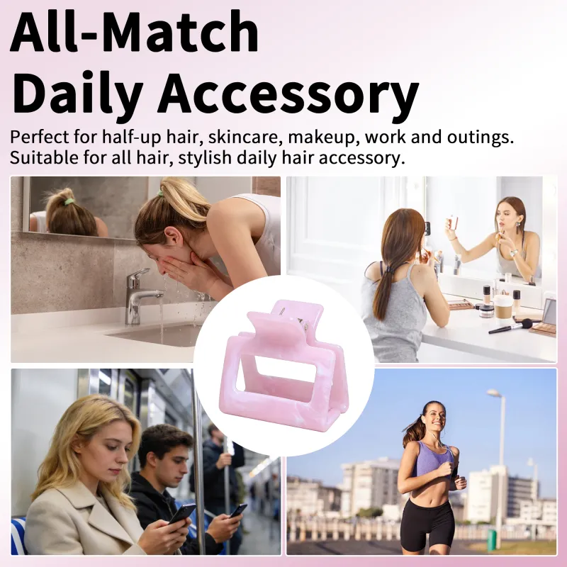 10PCS Korean-style high ponytail hair clip with a sophisticated marble cloud pattern, exquisite carded shark clip for the back of the head Pink-5
