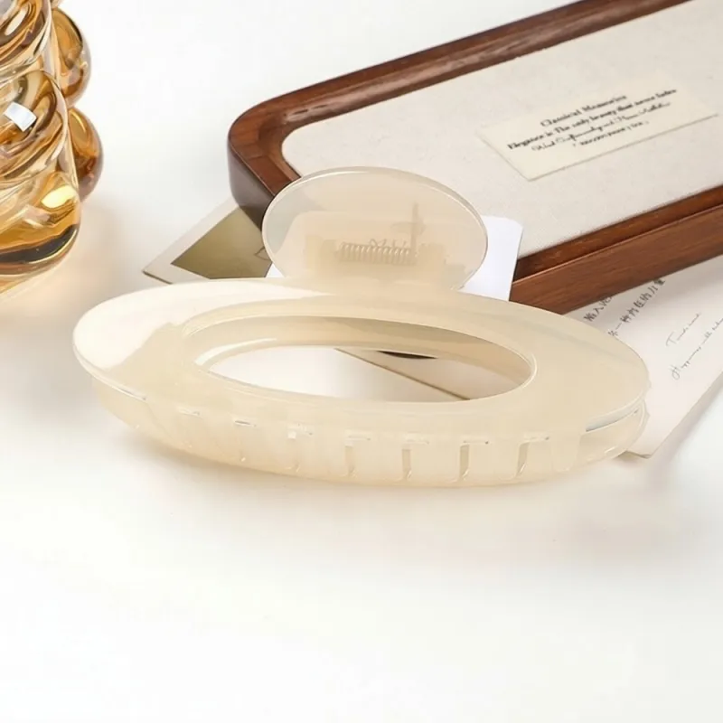 10PCS Korean-style Hollow Oval Large Hair Claw Clip, Thickened, High-End Feel, Shark Clip for the Back of the Head, Versatile Hair Accessory for Women White-2