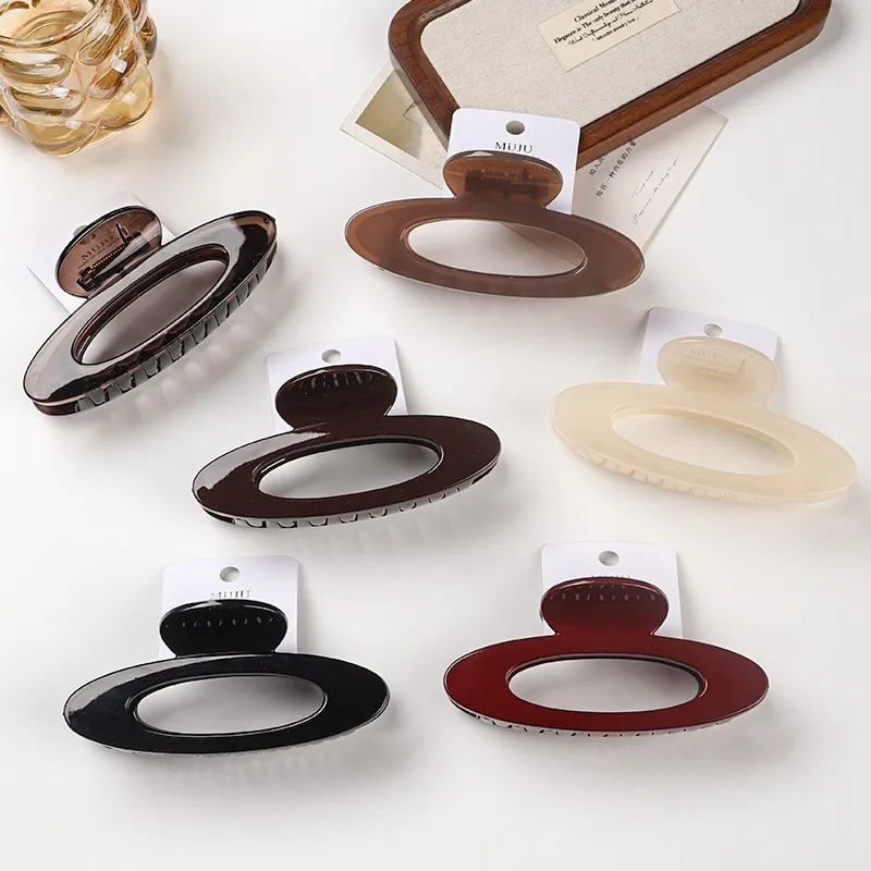 10PCS Korean-style Hollow Oval Large Hair Claw Clip, Thickened, High-End Feel, Shark Clip for the Back of the Head, Versatile Hair Accessory for Women Black-3