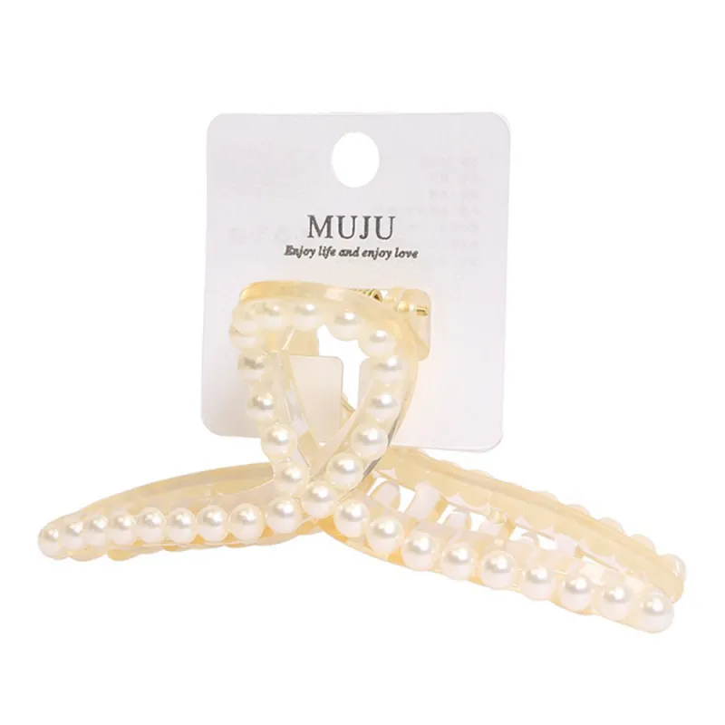 10PCS Light luxury pearl hair accessory for women, Korean-style hair clip, shark clip for the back of the head, high-end carded claw clip