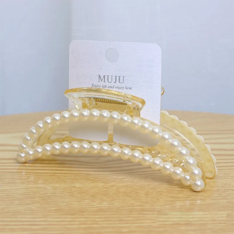 10PCS Light luxury pearl hair accessory for women, Korean-style hair clip, shark clip for the back of the head, high-end carded claw clip Clear-2