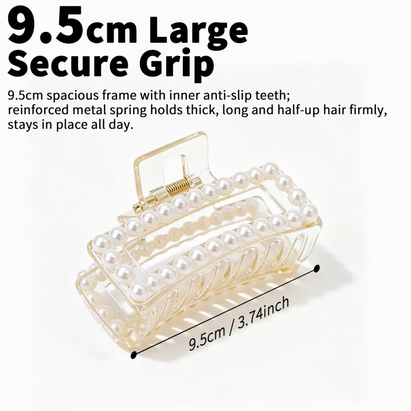 10PCS Light luxury pearl hair accessory for women, Korean-style hair clip, shark clip for the back of the head, high-end carded claw clip Clear-3