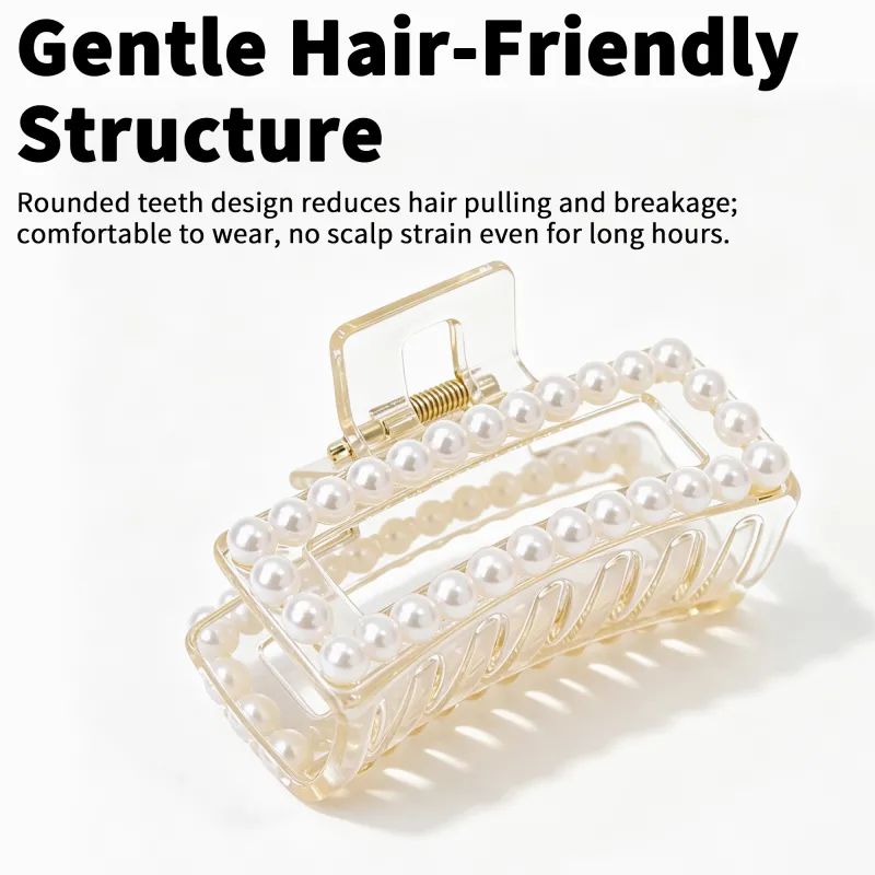 10PCS Light luxury pearl hair accessory for women, Korean-style hair clip, shark clip for the back of the head, high-end carded claw clip Clear-4
