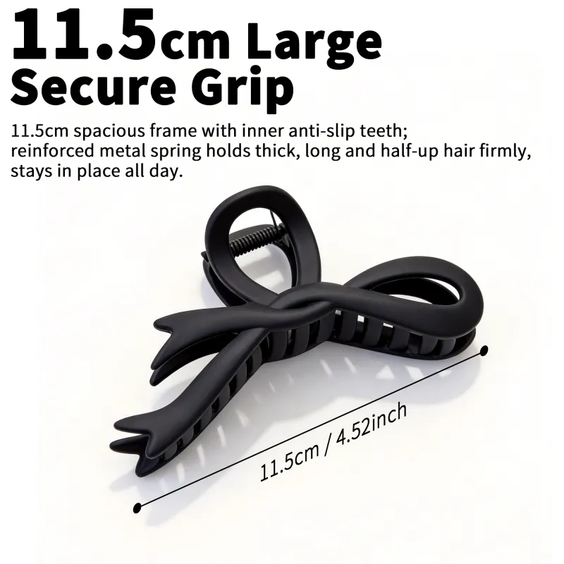 10PCS Mallard-style large hairpin with bow, matte spray paint, claw clip, high-end feel, for the back of the head, hair styling, shark clip Black-3
