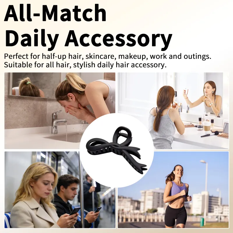 10PCS Mallard-style large hairpin with bow, matte spray paint, claw clip, high-end feel, for the back of the head, hair styling, shark clip Black-5