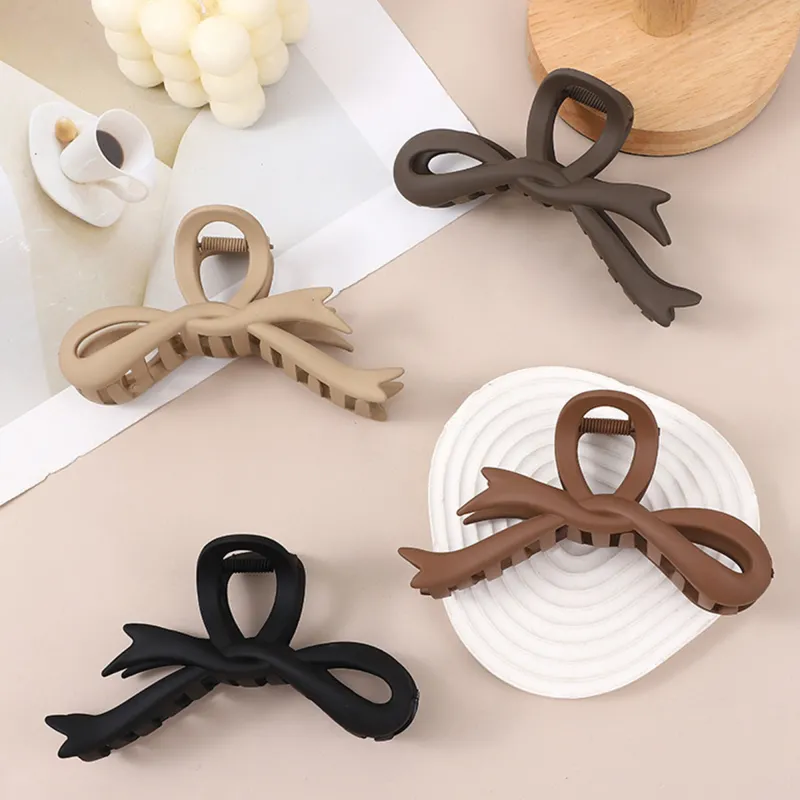 10PCS Mallard-style large hairpin with bow, matte spray paint, claw clip, high-end feel, for the back of the head, hair styling, shark clip Black-7