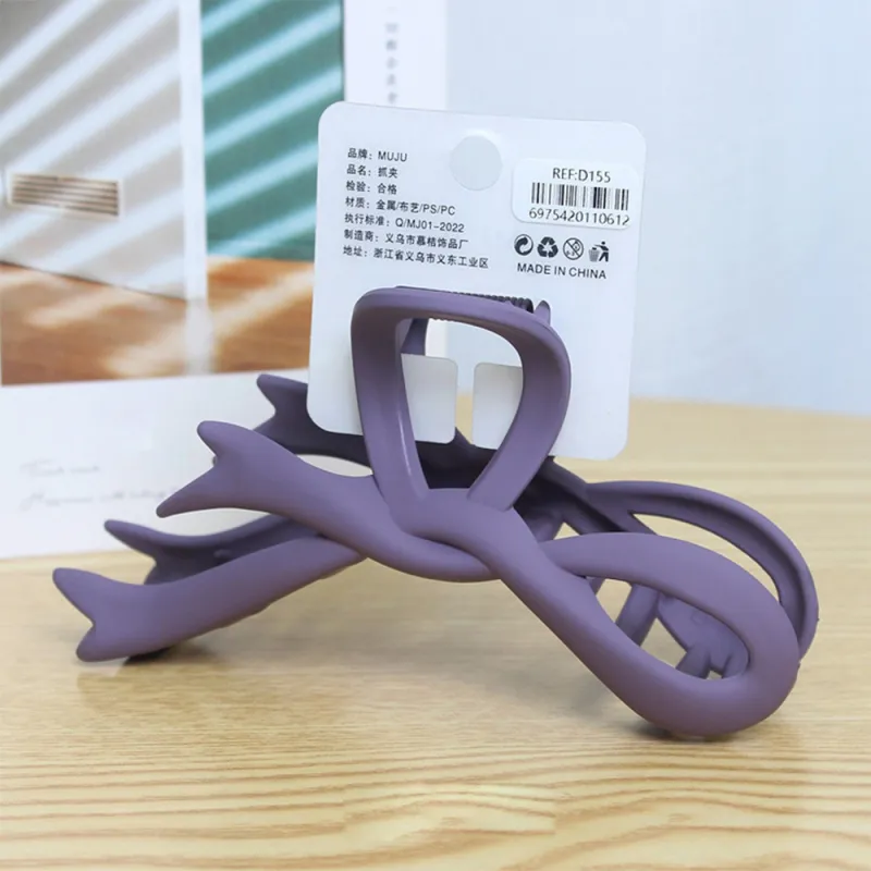 10PCS Mallard-style large hairpin with bow, matte spray paint, claw clip, high-end feel, for the back of the head, hair styling, shark clip Purple-3