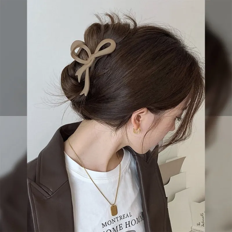 10PCS Mallard-style large hairpin with bow, matte spray paint, claw clip, high-end feel, for the back of the head, hair styling, shark clip Bronze-3